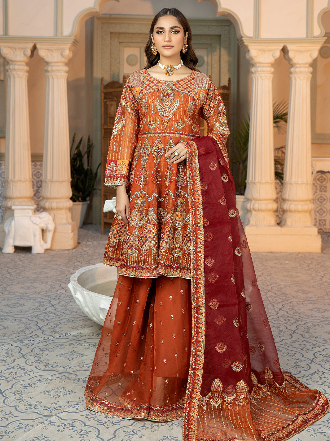 SJ-3021 RUST ORANGE  | Luxury Semi Formal