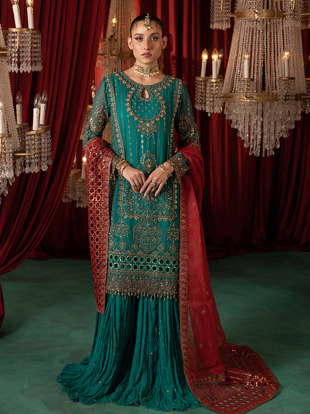 SJ-26061 B GREEN SHARARA